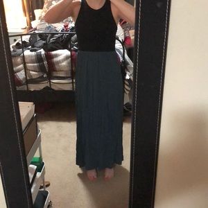 Loft Maxi Dress with Black top and blue skirt